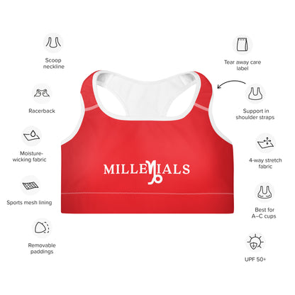 Millenials Red Padded Sports Bra